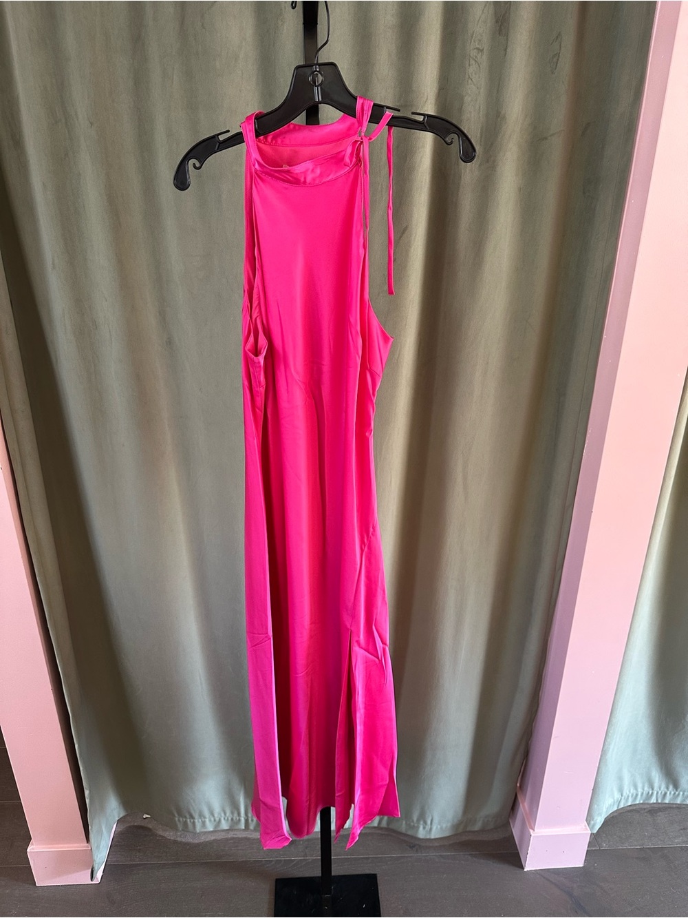 Hutch Mari Hot Pink Halter Midi Dress with Side Slit - Picture 3 of 8